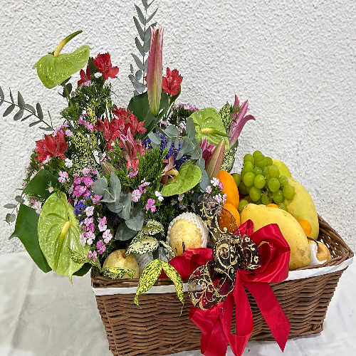 Seasonal Fruits with Flowers Gift Basket