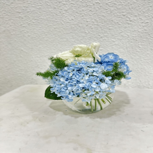 Hydrangea with Roses in a Glass Vase